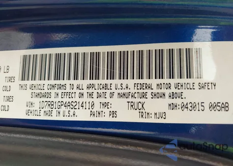 2010 Dodge Ram 1500 Slt/Sport/Trx from USA, damaged, VIN 1D7RB1GP4AS214110